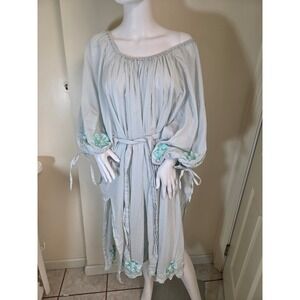 Innika Choo Blue Cotton Embroidered Off Shoulder Smock Dress Size One Floral